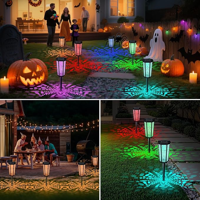 4 Pack Solar Pathway Landscape Lights - RGB Color Changing &amp Warm White Outdoor Waterproof Solar Yard Lights 2 Lighting Modes for Garden Patio Walkway Driveway &amp Sideway