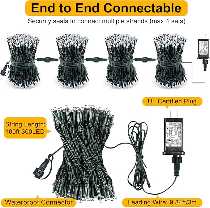 2 Pack Christmas Lights Outdoor Total 200FT 600LED String Lights for Outside with 8 Modes Waterproof Green Wire Twinkle Tree Lights Green Wire for Indoor Yard Garden Party Decorations Green