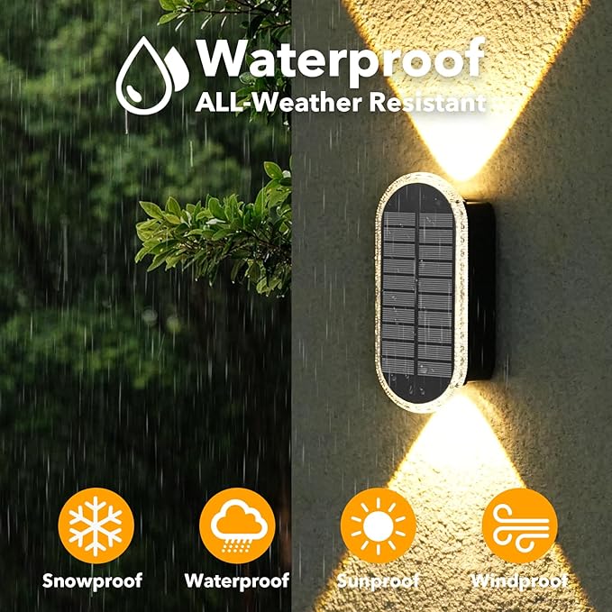 4 Pack Solar Fence Lights RGBW 8-Color Changing Waterproof Top and Bottom Lighting Wall for Landscape/Fence/Patio/Wall/Garden Christmas Solar Lights (2 Installation Modes)