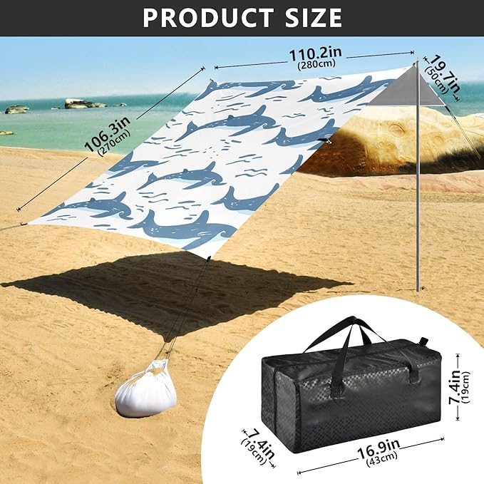 Animals Dolphin Seamless Shark Camping Sun Shelter Beach Tent Portable Beach Sun Shade Outdoor Canopy for Camping Trips Fishing Picnic