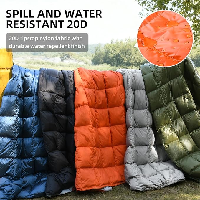 Down Camping Blanket - Lightweight Packable Warm &amp Puffy Outdoor Travel Quilt for Sleep Hiking Backpacking Stadium Festivals Water-Resistant Sleeping Bag 55x79
