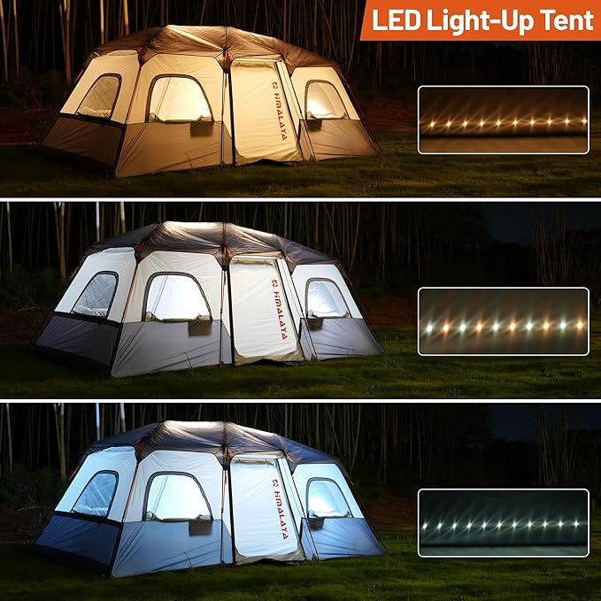 Family Camping Tent for 8-12 People 2-Minute Instant Setup with 2 Room Dividers Waterproof Windproof Ventilated Easy Carry for Outdoor Camping Hiking Picnic