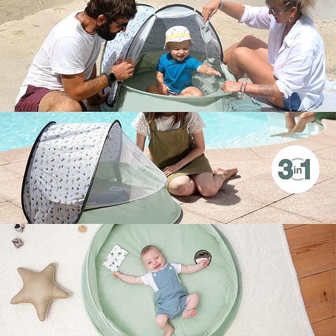 Babymoov Aquani 3-in-1 Infant &amp Baby Beach Tent &amp Pool UV Protection Sunshade Pop-Up Play Area &amp Portable Outdoor Paddling Pool Provence
