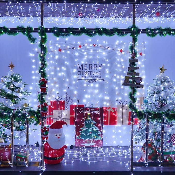 YEGUO 165ft 500 LED White Christmas Lights Outdoor Waterproof Clear Wire String Lights Indoor Twinkle Tree Lights Plug in with Timer Memory