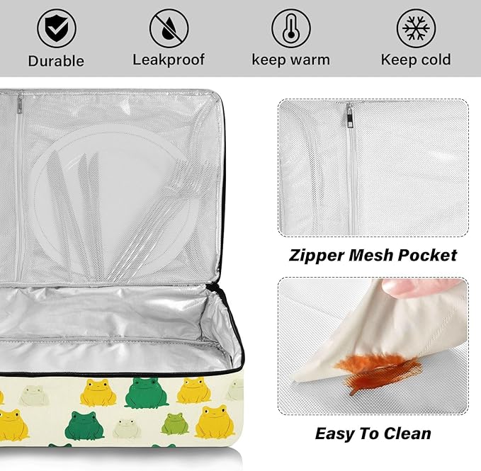 Casserole Carrier Pattern FrogInsulated Casserole Carrier for Hot or Cold Food Thermal Lunch Tote for Potluck Parties Picnic Beach Fits 9 x 13 Inches Baking Dish