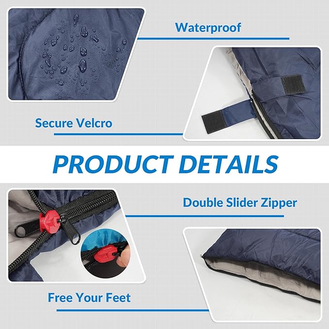 Elevon Sleeping Bag for Adults Teens Kids Cold Warm Weather Portable Waterproof &amp Lightweight Compact with Compression Sack for 3-4 Seasons Camping Backpacking Hiking Travel Indoors Outdoor
