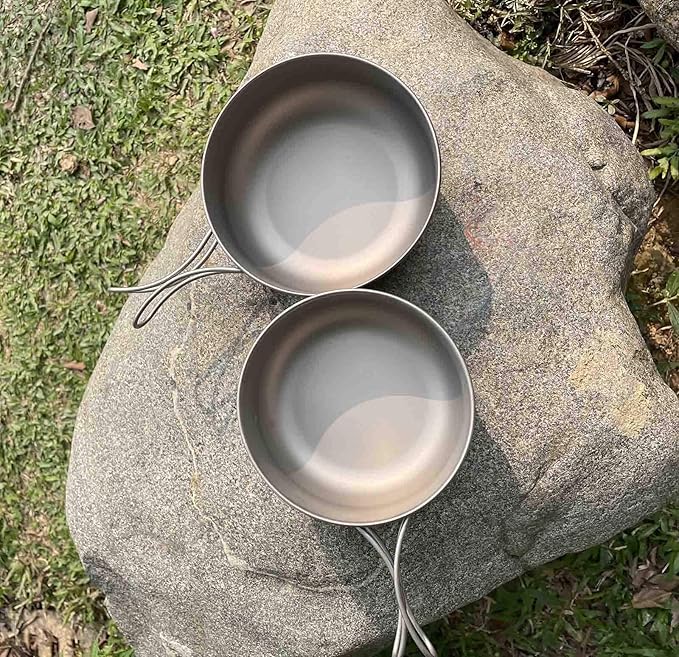 Tentock Titanium Bowls Set 500ml+600ml Ultralight Camping Cookware Outdoor Utensils with Folding Handle