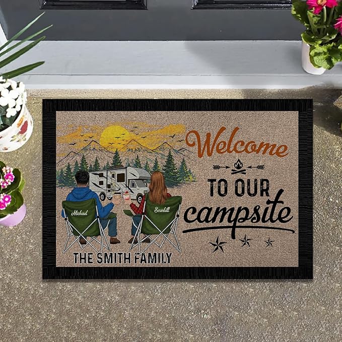 Personalized Camping Entry Doormat with Custom Family Name – “Life is Better When You’re Camping” RV Floor Mat for Trailer Cabin or Motorhome Doorway – Gift Idea for Outdoor Travel Lovers