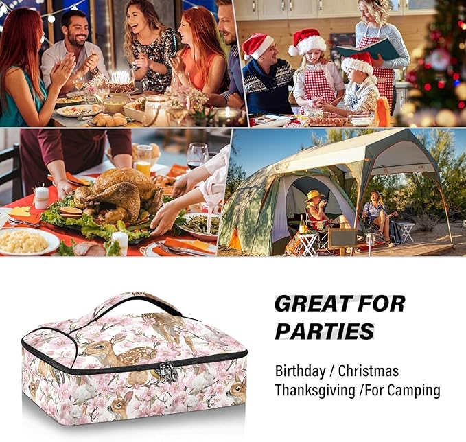 Casserole Carrier Enchanting Pattern Animals DeerInsulated Casserole Carrier for Hot or Cold Food Thermal Lunch Tote for Potluck Parties Picnic Beach Fits 9 x 13 Inches Baking Dish