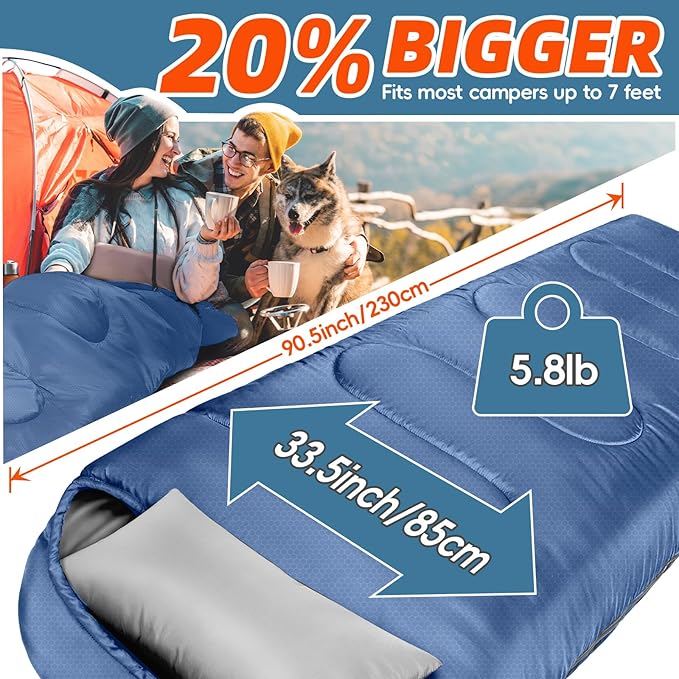 MEREZA 0 Degree Winter Sleeping Bag for Adults Kids with Pillow Cold Weather Sleeping Bag for 4 Season Camping Hiking Backpacking Sleeping Bags for Big and Tall
