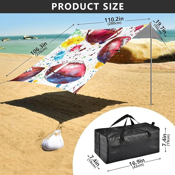 Rugby Pattern (22) Camping Sun Shelter Beach Tent Portable Beach Sun Shade Outdoor Canopy for Camping Trips Fishing Picnic
