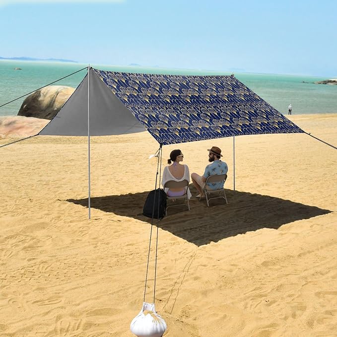 ALAZA Gold Fans Beach Tent Sun Shelter UPF50+ Protection Beach Shade Canopy w/ 4 Sandbags for Outdoor Camping Fishing Backyard Fun Picnic 10x9 ft