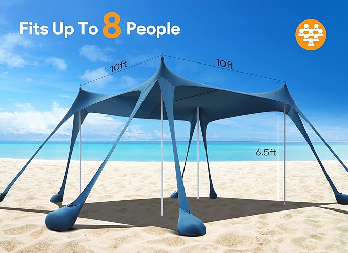Osoeri Beach Tent Camping Sun Shelter UPF50+ with 8 Sandbags Sand Shovels Ground Pegs &amp Stability Poles Outdoor Shade Beach Canopy for Camping Trips Fishing Backyard Fun or Picnics