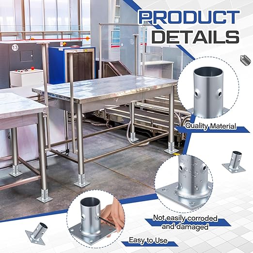Blulu 8 Pack Galvanized Steel Flange Oblong Base for 1-5/8 OD Tubing Suitable for Mounting Stainless Worktables Equipment Stands Kitchen Equipment Legs