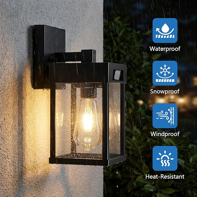 Solar Wall Lights Outdoor Set of 2 Solar Porch Lights with 3 Lighting Modes &amp Motion Sensor Dusk to Dawn Solar Porch Sconces Wall Sconce Lantern Light Fixture Black Wall Lamps for Patio Front
