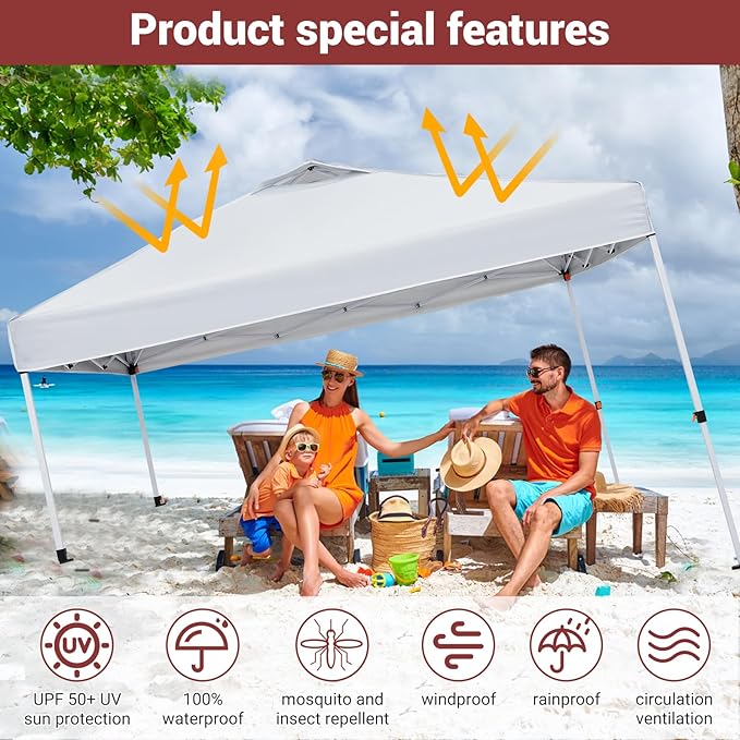 10x10ft Pop-Up Canopy Outdoor Screen Tent with Mesh Mosquito Netting Sidewalls Waterproof &amp UV-Block Shade Shelter for Camping Picnic Deck &amp Backyard Events