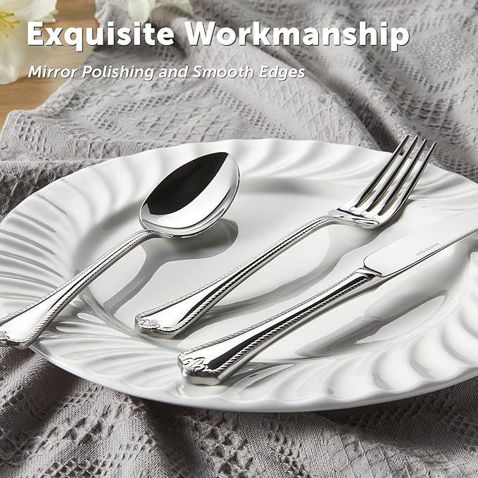 KINGSTONE Silverware Set 40-piece 18/10 Stainless Steel Flatware Set Cutlery Set for 8 for Kitchen Home Wedding Party Mirror Polished and Dishwasher Safe Featured Gifts