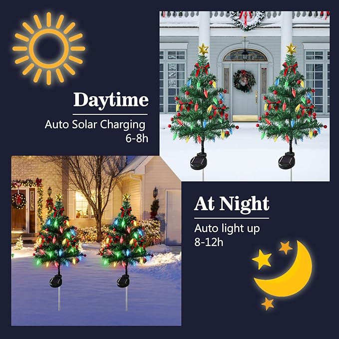 Dremisland Solar Christmas Tree Outside 4Pack Waterproof Solar Xmas Trees with 80 LED Lights 2 Flashing Modes Solar Christmas Decorations Outdoor Yard Garden Patio Cemetery Porch Pathway Decor