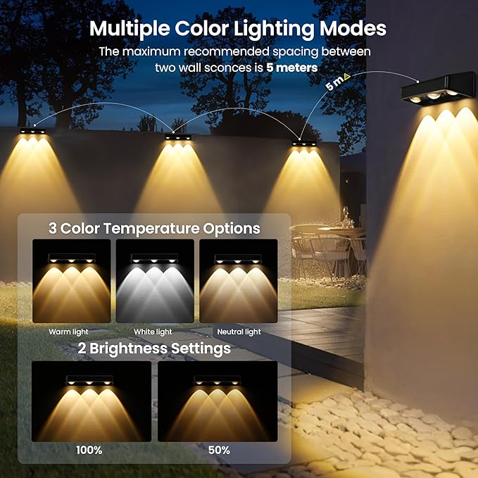 Solar Fence Lights 1200 mAh Solar Wall Lights Outdoor Waterproof IP65 led for Outside Backyard Patio Front Porch Yard House Garden Pool Decor (10 Pack) 6 Modes