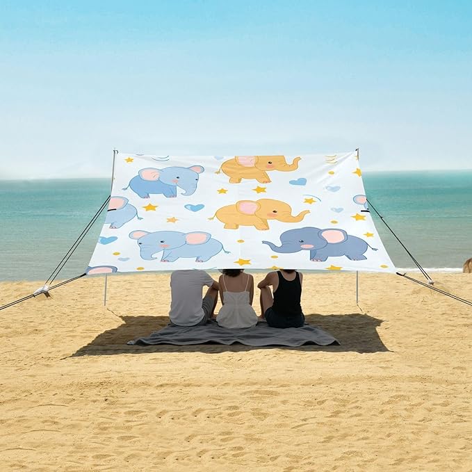 Cute Elephant Camping Sun Shelter Beach Tent Portable Beach Sun Shade Outdoor Canopy for Camping Trips Fishing Picnic