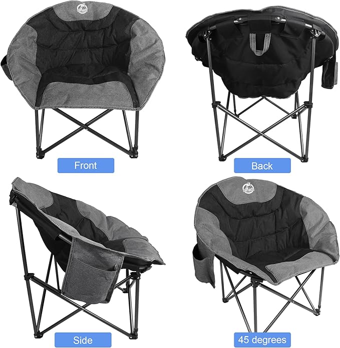 Northroad Folding Compact Camping Moon Chair Outdoor Padded Saucer Round Chair w/Cup Holder Supports up to 300 lbs for Beach Hiking Fishing Picnic LawnBlack