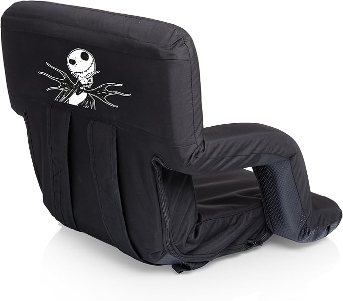 Picnic TIME Disney Nightmare Before Christmas Jack Skellington Ventura Reclining Stadium Seat with Back Support Portable Bleacher Floor Beach Chair with Backpack Straps (Black)