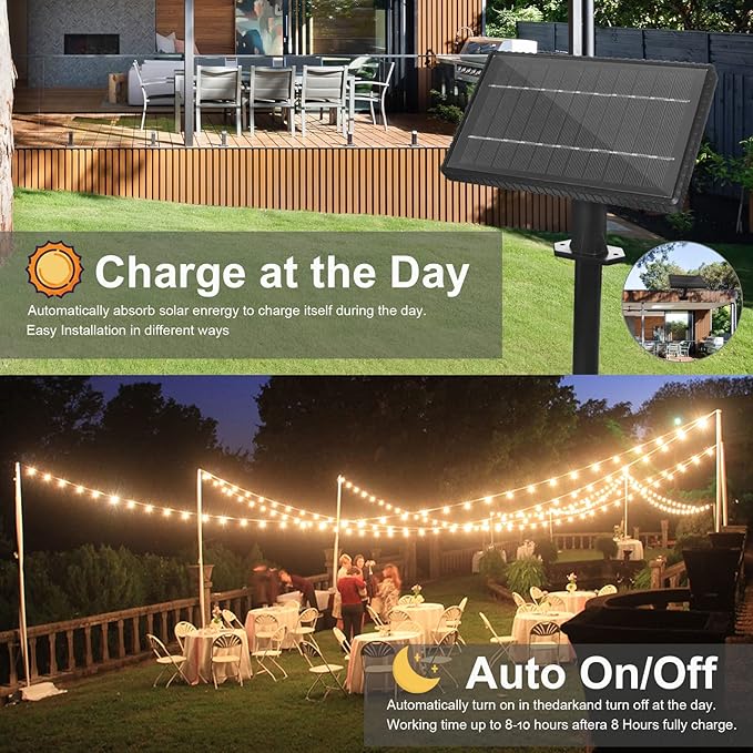 RTTY Solar String Lights Outdoor Waterpoof 50ft with 25pcs Dimmable Shatterproof ST38 Vintage BulbRemote Solar Powered BistroCafe &amp Patio Lights