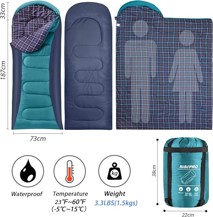 Flannel Sleeping Bag Lightweight Portable Waterproof 3-4 Seasons Warm Cold Weather Sleeping Bag for Adults &amp Kids - Indoor &amp Outdoor: Camping Backpacking Hiking