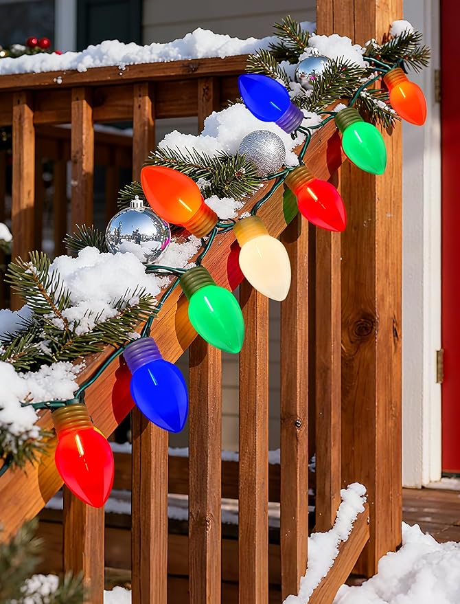 Jumbo Christmas Lights 16FT Multicolor Giant Christmas Lights with 10 5'' LED Giant Multicolor Bulb C7 Hanging Xmas Light for Patio Garden Party Outdoor Xmas Decorations