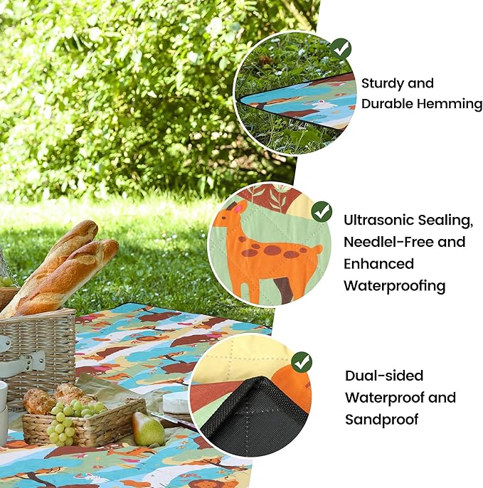 Dimatic Cute Picnic Blankets 78x78 Extra Large Beach Blankets Waterproof Sand Proof Foldable Portable for Outdoor Family Camping