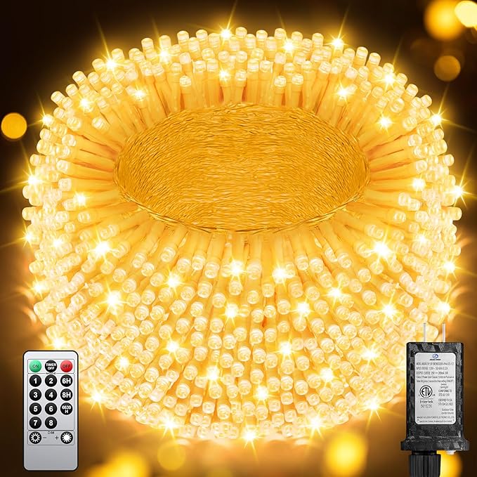 552FT 1400LED Warm White Christmas Lights Outdoor Extra Long Outdoor String Lights Waterproof Timer &amp Memory 8 Modes Dimmable Plug in Fairy for Outside Tree Wedding Patry