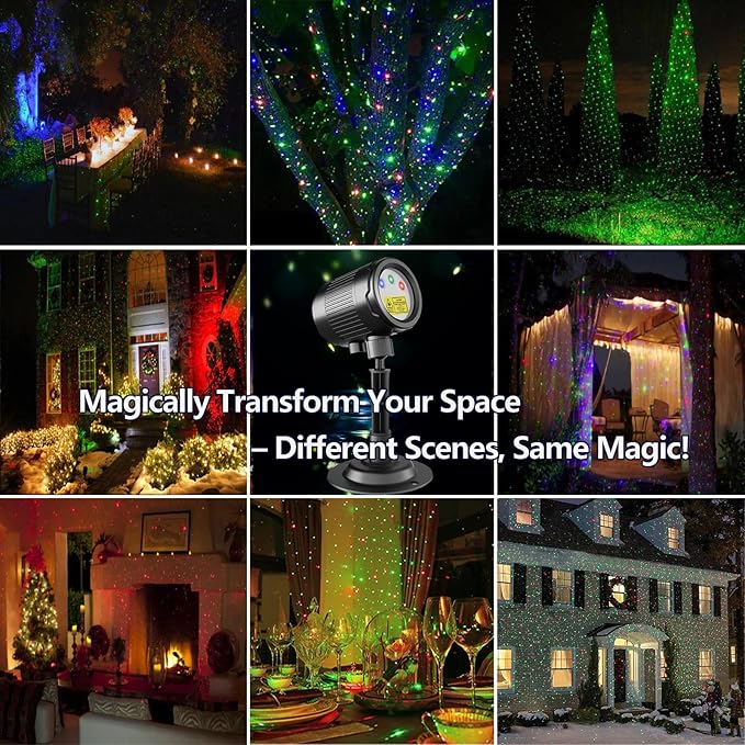 Laser Christmas Porjector Lights Waterproof Laser Light Projector Outdoor 3-Color Star Shower Laser Lights Remote Control &amp Timing Perfect for Holidays Party Garden Decor