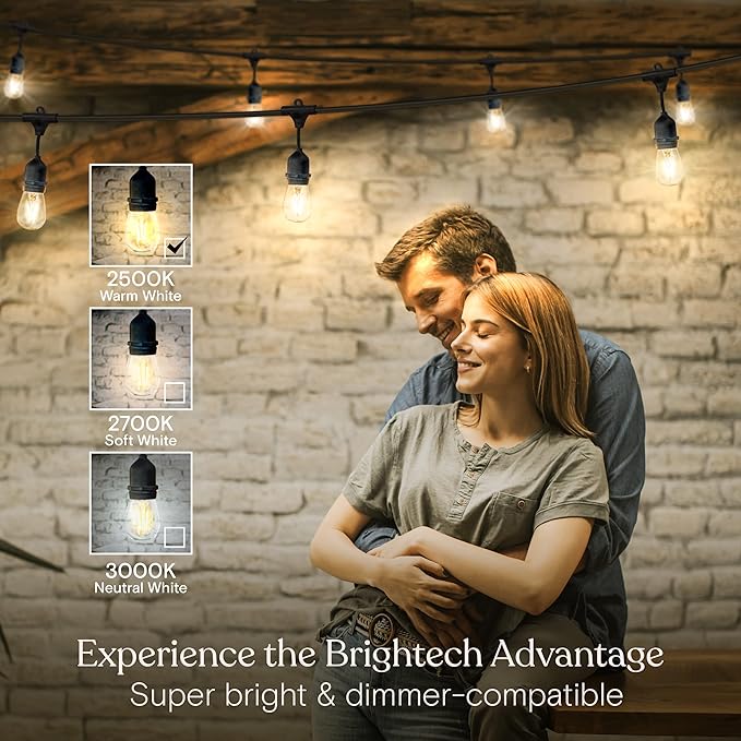 Brightech Ambience Pro - Waterproof LED Outdoor String Lights - 7 Hanging Dimmable 2W Vintage Edison Bulbs - 24 Ft Commercial Grade Patio Lights Create Cafe Ambience in Your Backyard