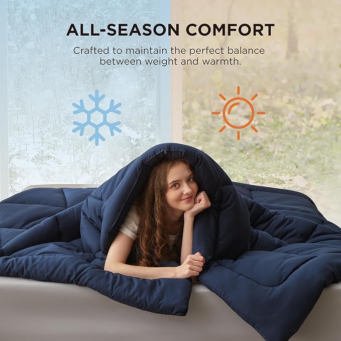 Bedsure Comforter Duvet Insert - Quilted Comforters Cal King Size All Season Duvet GentleSoft Down Alternative Bedding with 8 Tabs Gifts for Women/Men Navy Blue California King 96 X 102 Inches