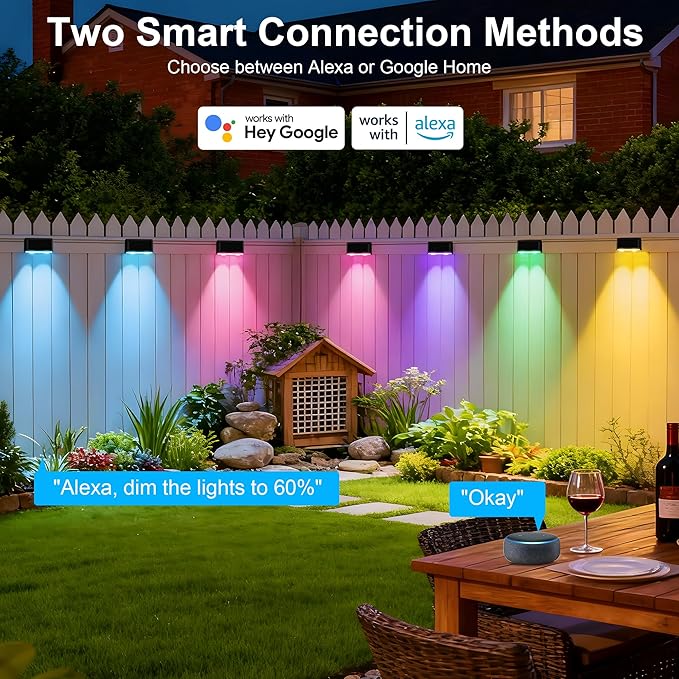 Outdoor Deck Lights 24 Lights Smart Fence Lights Compatible with Alexa &amp Google Home IP65 LED Patio Deck Lighting with Remote Fence Lighting Music Sync for Patio Yard Garden(157.2ft)