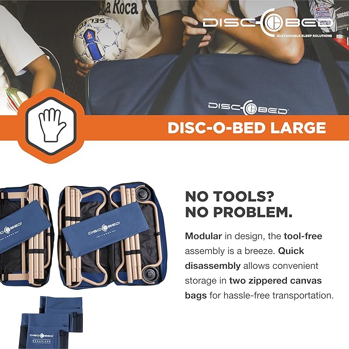 Disc-O-Bed Large Outdoor Convertible 2 Person Bench and Double Camping Cot Portable Bed Bunk System for Adults Navy