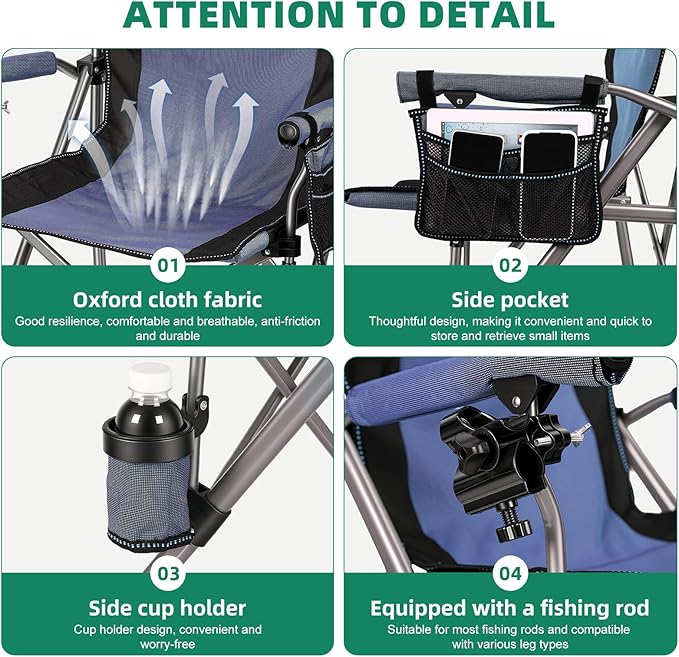 New Folding Fishing Chair with Rod Holder 150Kg Heavy Duty All Terrain Chair with Side Pocket Cup Holder Portable Adults Armchair for Outdoor Camping Garden Beach Lawn Picnic MB &amp B
