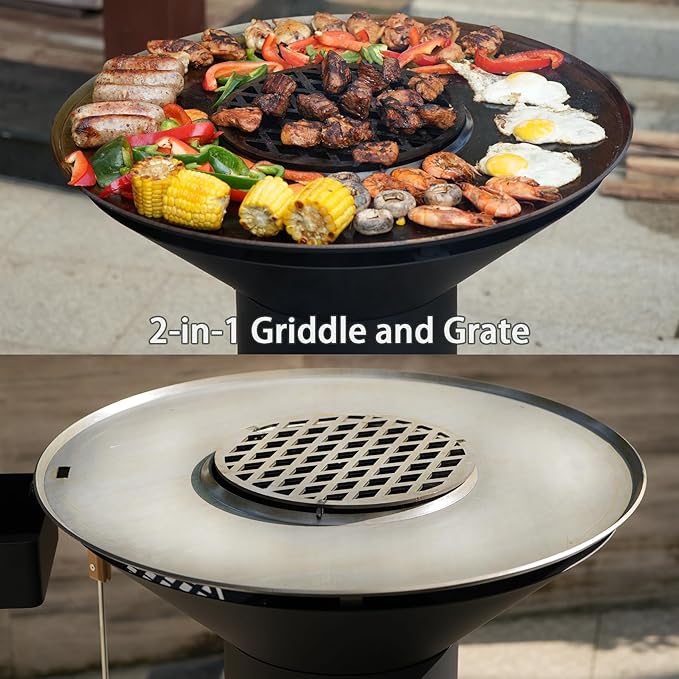 Heavy Duty Rocket Stove with Griddle Grate Wheels Ash Tool &amp Cover Large Wood Stove BBQ Grill for Patio Outdoor Cooking Backyard Camping Beach Tailgating 28x23x31in GS346