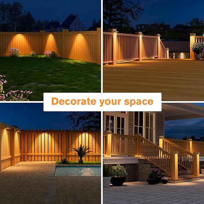 VOLISUN Deck Lights Outdoor 8-Pack - Solar Fence Lights Outdoor Waterproof Warm White LED Auto On/Off for Deck Yard Patio &amp Garden Pathway and Railing Decor (Dusk to Dawn)