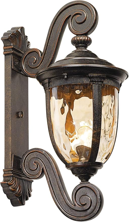 John Timberland Bellagio European Outdoor Wall Light Fixture Bronze Scroll 24 Champagne Hammered Glass Decor for Exterior House Porch Patio Outside Deck Garage Yard Front Door Garden Home