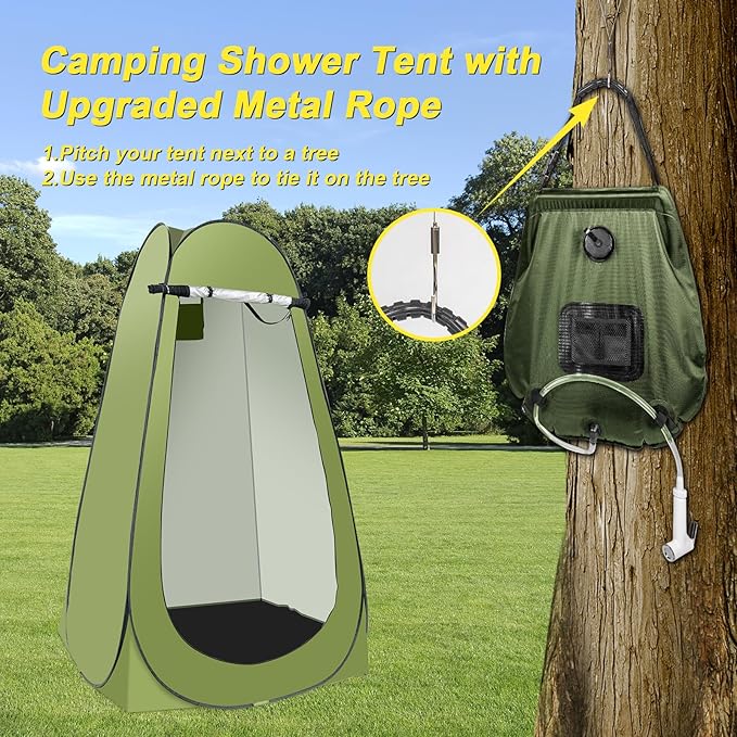 Portable Camping Privacy Tent Outdoor Shower Tent Kit with 5 Gallon Shower Bag-(Nozzle Upgraded)