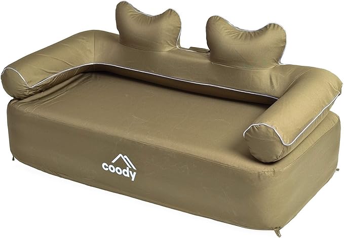 COODY Air Sofa Inflatable Couch for Home &amp Outdoor Blow Up Camping Sofa Built-in Pump Portable Folding Couch Glamping Inflatable Double Chair Movie Loveseat - 61x32x32 (Khaki)
