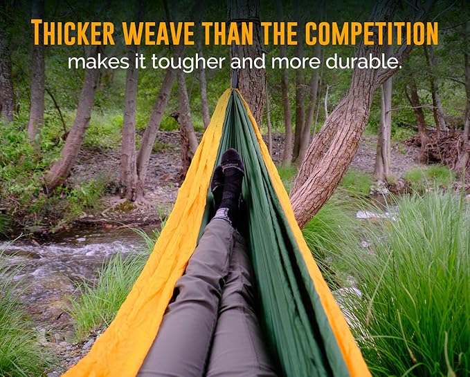 X-Large 2 Person Camping Hammock with Mosquito Net - Compact Double Hammock with Bug Net Pocket Tree Straps &amp Heavy Duty Carabiners - Parachute Grade Nylon Can Hold Over 600lbs of Weight