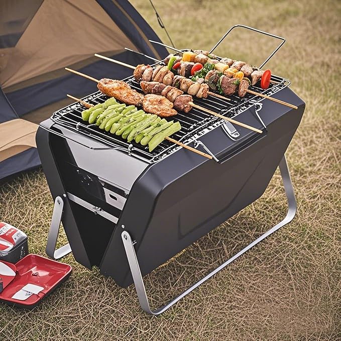 PMS Portable Camping Charcoal Grill Folding Stainless Steel Stove for Outdoor Cooking BBQ Camping Hiking Picnic Backpacking