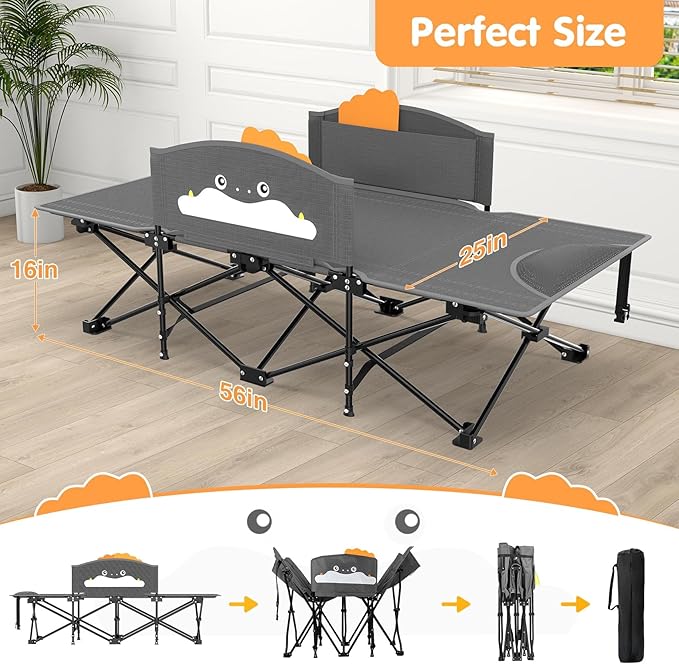 Suteck Kids Camping Cot Comfortable Toddler Cot Bed Easy to Store and Use Portable Sleeping Cot with Guardrail Lightweight Bed for Outdoor Indoor Home