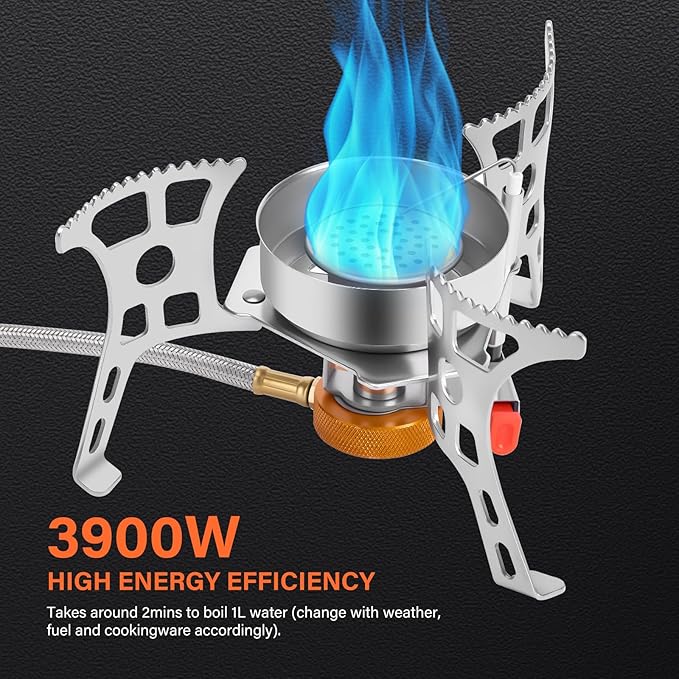 WADEO 3900W Windproof Camping Stove Camping Gas Stove with Piezo Ignition Backpacking Stove Portable Camping Stove with Two Fuel Canister Adapter for Outdoor Backpacking Hiking and Picnic