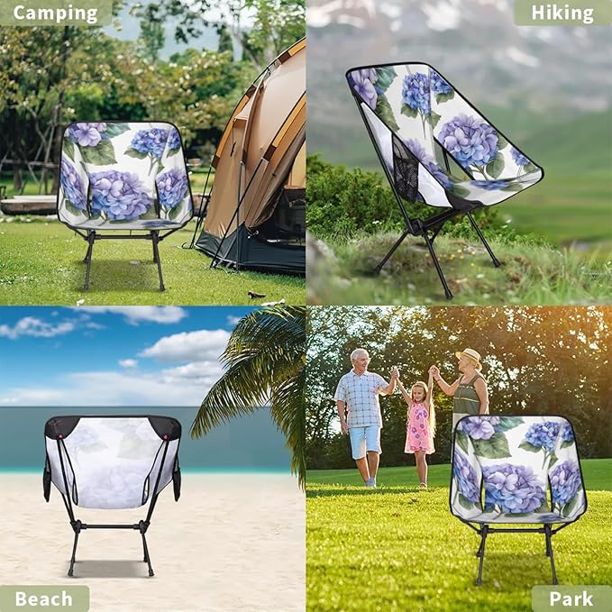 Honeybaby Folding Camping Chair Watercolor Hydrangeas Camping Chairs Lightweight Portable Chair Outdoor Foldable Chairs for Camping Travel Picnic Beach Hiking