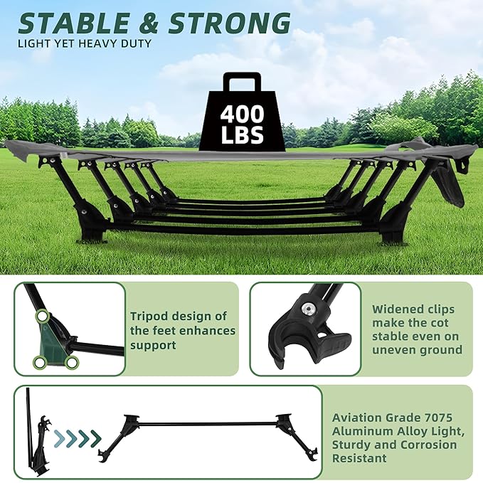 Elevon Camping Cot 28 Extra Wide Sleeping Cot Portable Folding Tent Camping Bed Compact for Outdoor Travel Base Camp Hiking Mountaineering Lightweight Backpacking 400lb Capacity