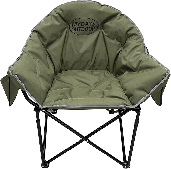 Oversized Camping Chair Portable Folding Moon Chair with Side Pocket Heavy Duty Outdoor Chair for Camping 400lbs Support (Green)
