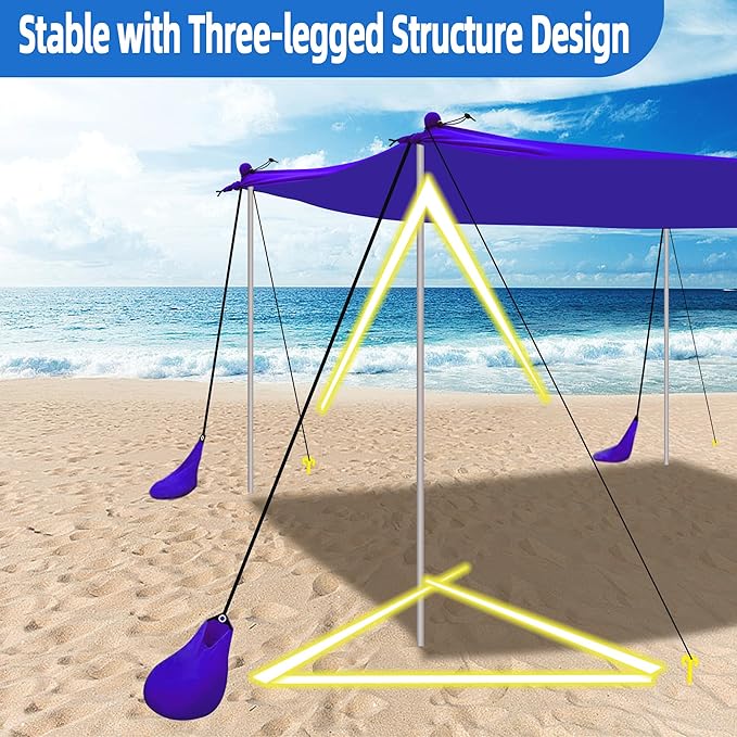 UMARDOO Family Beach Tent Canopy Sun Shade Portable 10×10FT Large Wind Resistance Beach Sun Shelter Easy Setup with Packable Carry Bag for Outdoor Travel UPF 50+(Purple)